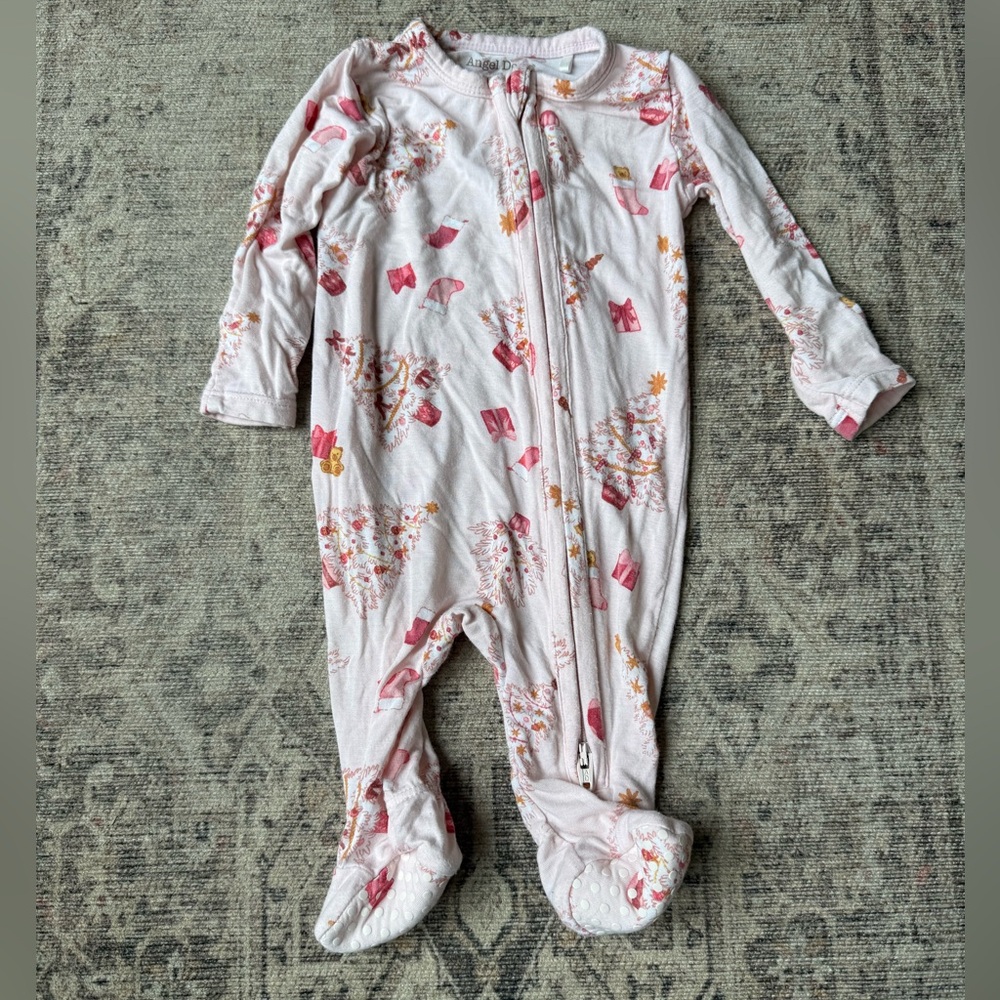 Angel Dear Vintage Christmas Trees Pink Zipper Footie Newborn